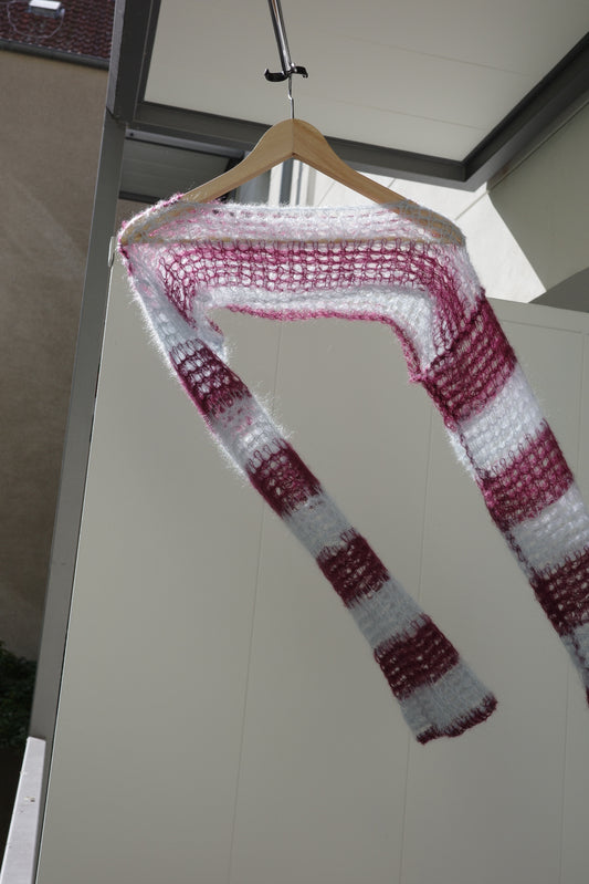 The blue and burgundy sleeve sweater