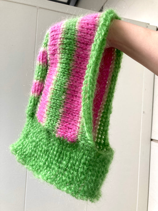 The balaclava green and pink stripes