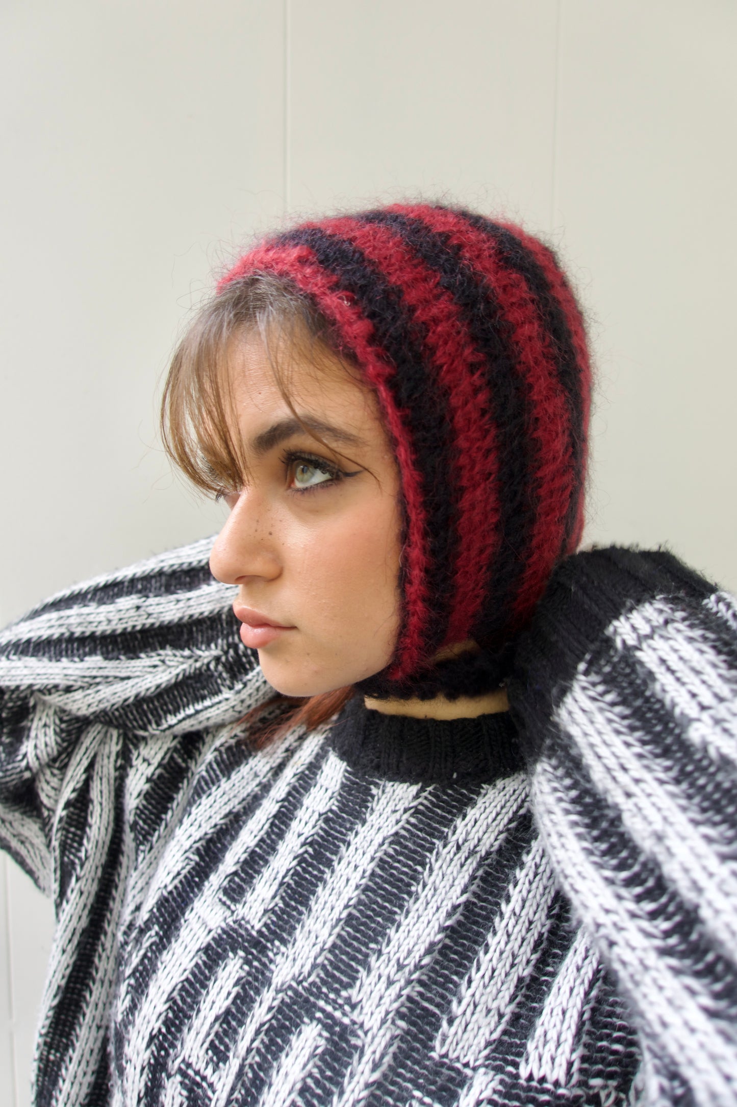 Burgundy and Black striped Bonnet