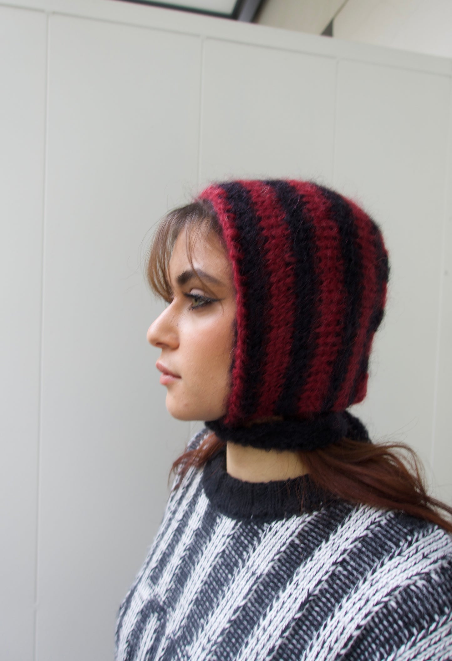 Burgundy and Black striped Bonnet