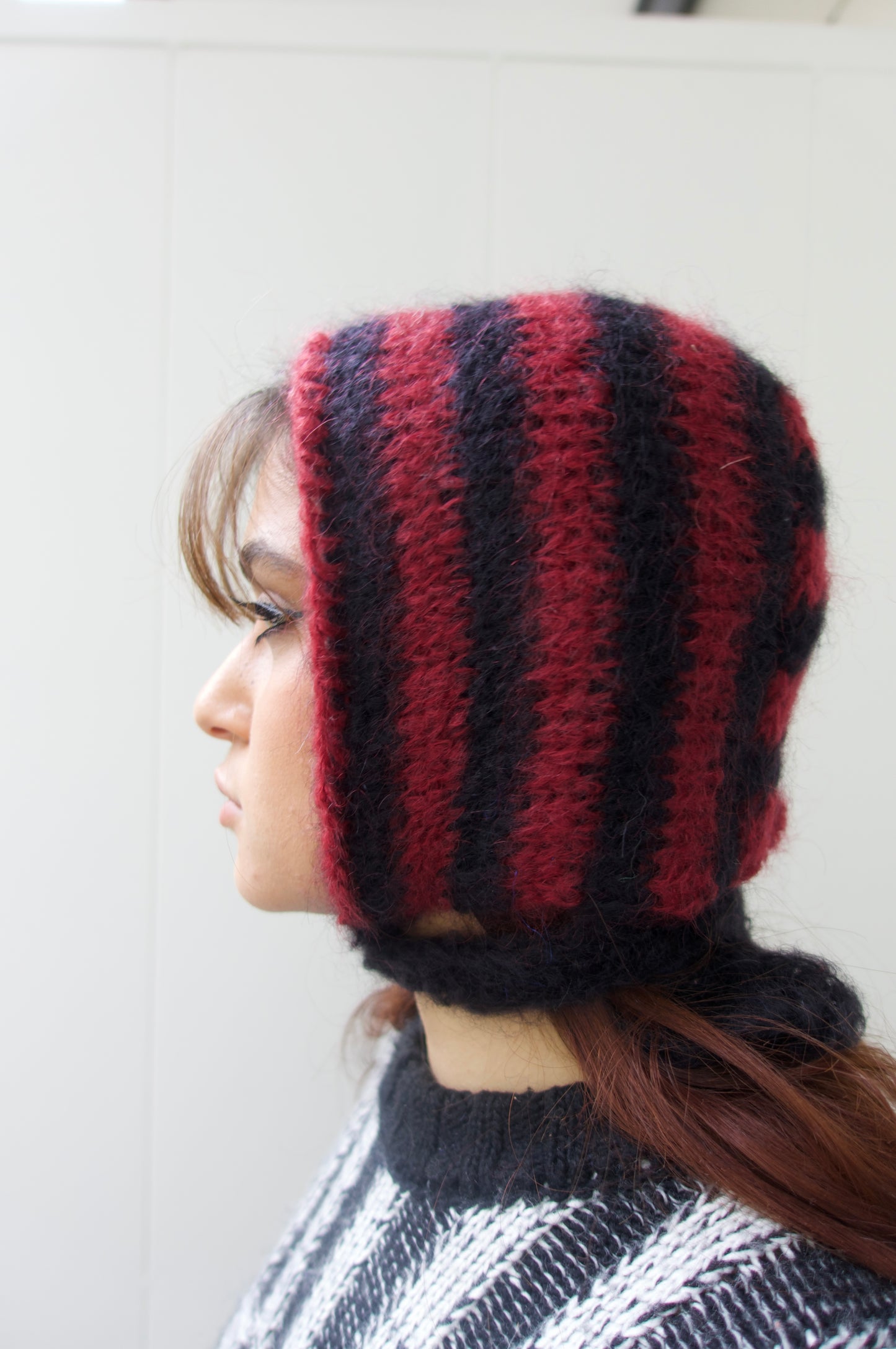 Burgundy and Black striped Bonnet