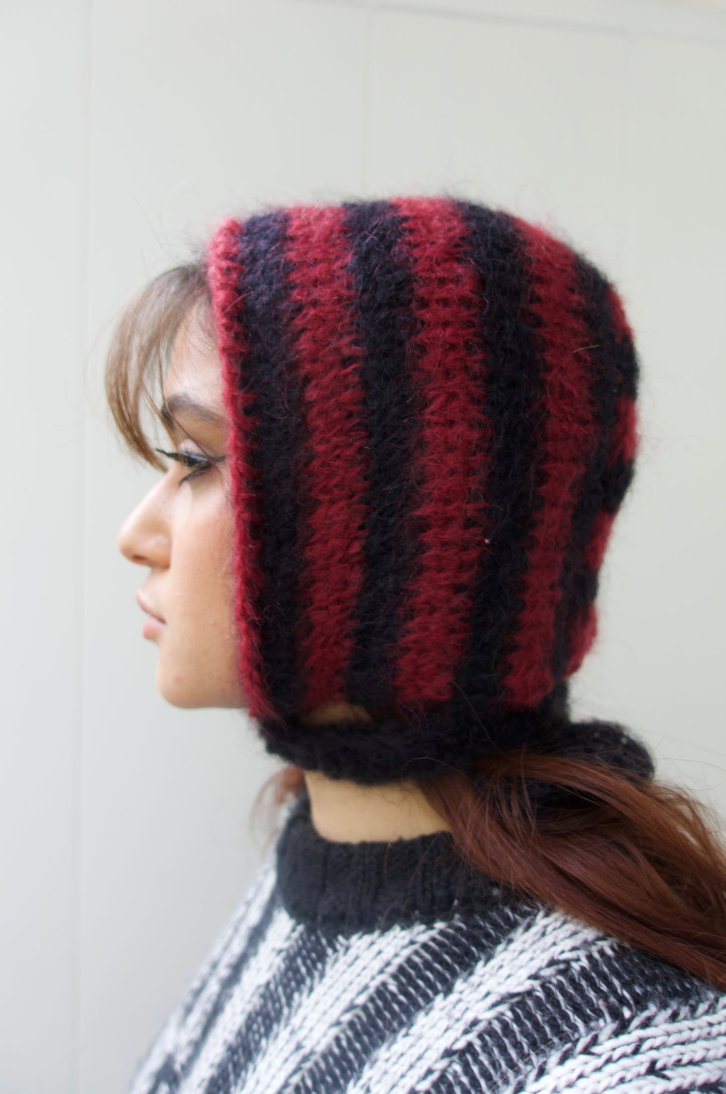 Burgundy and Black striped Bonnet