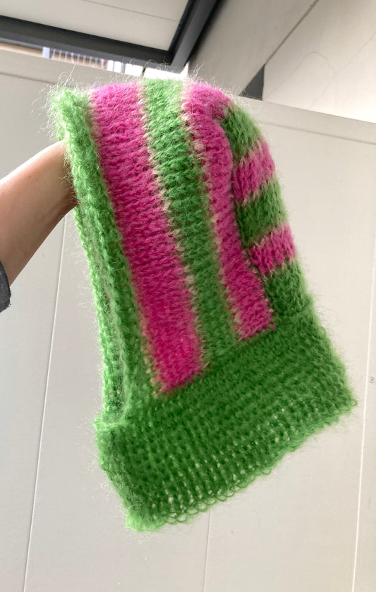The balaclava green and pink stripes